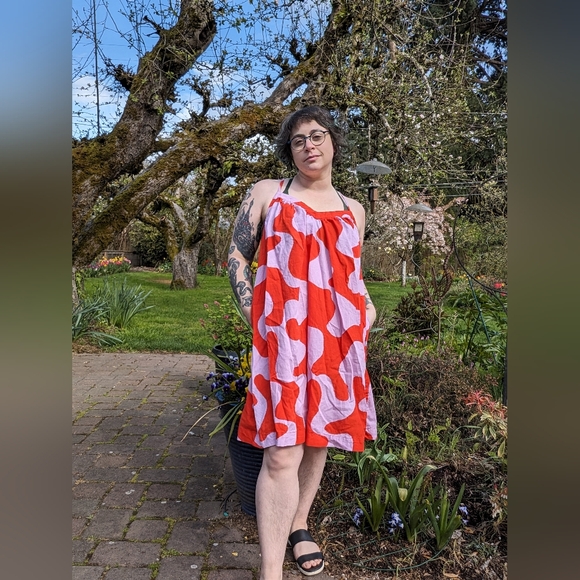 **BLACK** size 0X/X Ava & Viv plus size mod abstract print sun dress - Picture 1 of 7